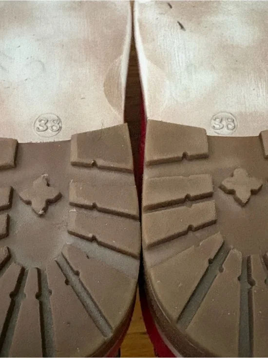 Stockerpoint Red Leather & Denim Ankle Boots Buckle Moto Euro 38 US 8 - Picture 6 of 6